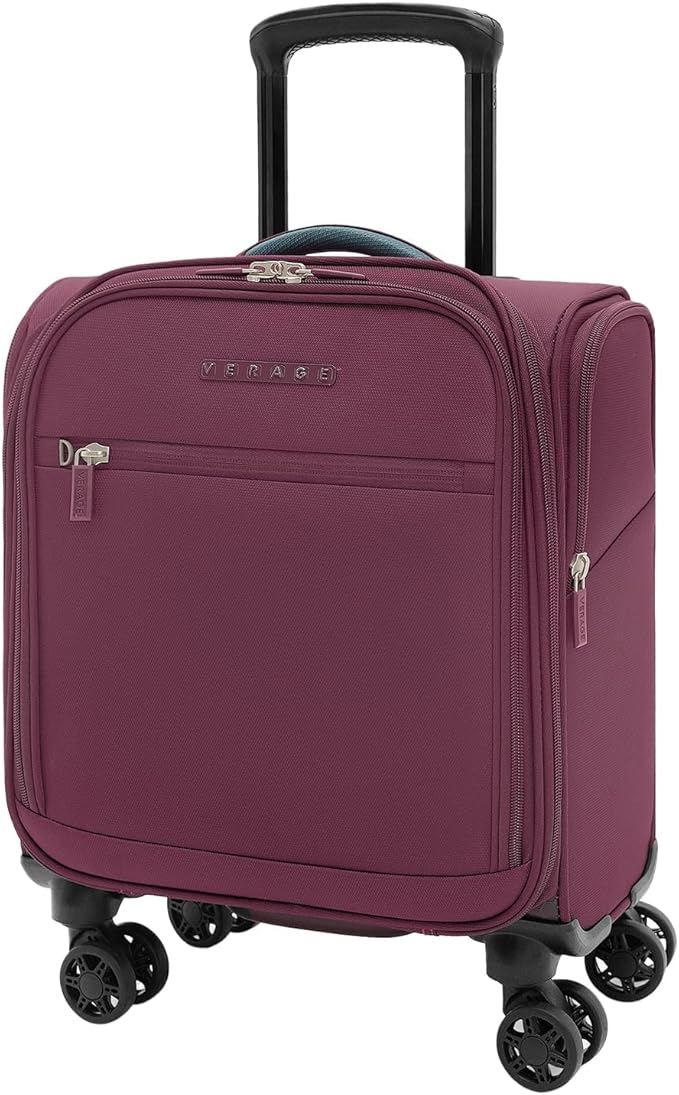 Verage Under Seat Luggage with Wheels，Softside Small Suitcase Spinner Carry On Luggage Bags for Airlines Airplanes Short Trip Men Women (Grape red, 14-Inch Underseat)