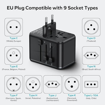 MOMAX Universal Travel Adapter, 170W GaN International Power Adapter, 3 USB-C 1 USB-A, Worldwide Travel Plug Adapter, International Power Adapter for Most Europe, USA, Japan, Australia (Type C/A/G/I)