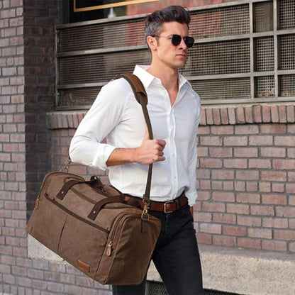 S-ZONE Canvas Duffel Bag for Travel 65L Weekender Overnight Travel Bags with Shoes Compartment for Men
