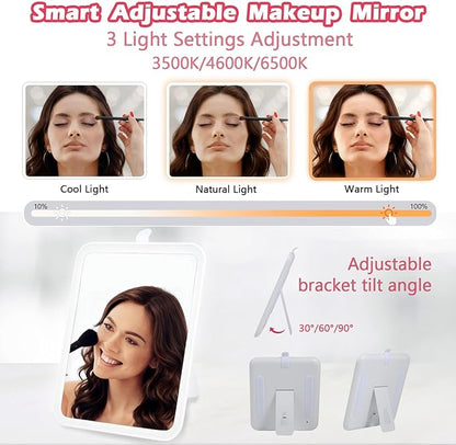 Travel Makeup Bag with Light Up Mirror, Portable Makeup Bag with Led Light Women Waterproof Makeup Travel Case adjustable dividers Rechargeable Vanity Mirror with 3 Color Lights (Pink)