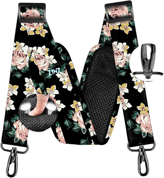 ZINZ 77 Inch Shoulder Strap Univesal Bag Strap with Fixed Pad Ultra Thick Plus Long & Breathable Cushion, Replacement Strap for Bags,Black Rose