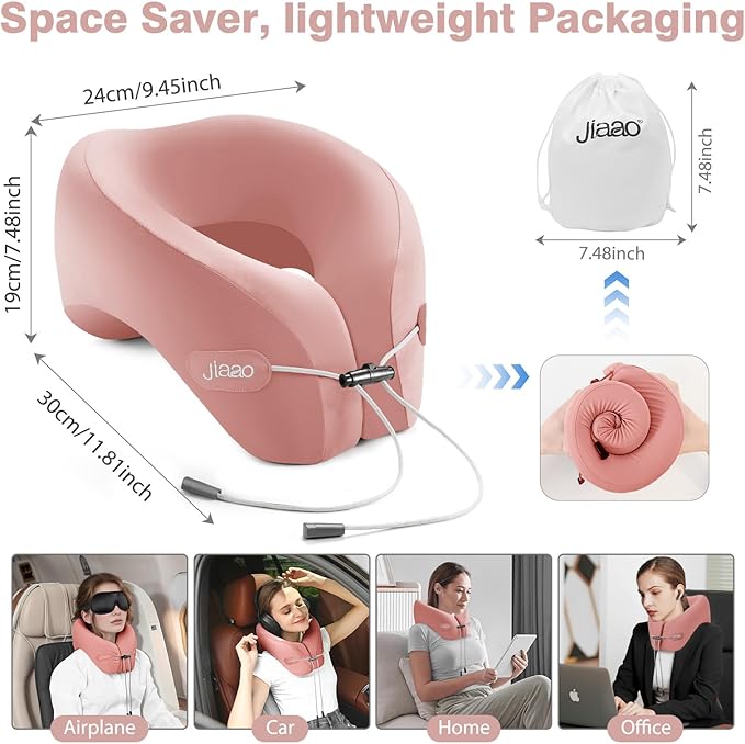 jiaao Neck Pillow Airplane, Ergonomic Memory Foam Travel Pillows for Long Flights, 3D Eye Masks, Ear Plugs and Portable Drawstring Bag, Napping Pillow for Home, Sleep Rest, Family and Travel Use