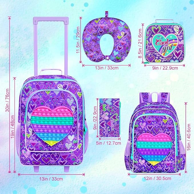 AGSDON 5 Piece Kids Luggage Set for Girls, Cute Rolling Wheels Suitcase for Toddler, Children Travel Carry on Suitcase -Love