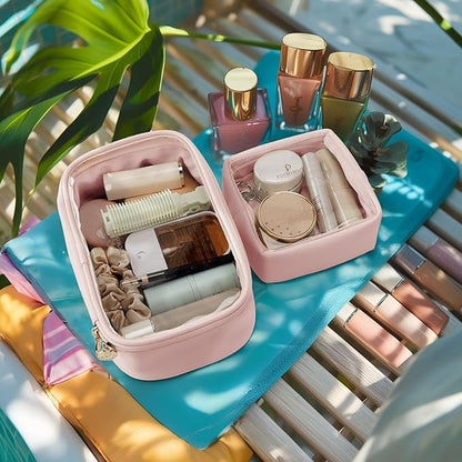 Pocmimut Small Makeup Bag,Clear Make Up Bag Organizer Cute Stuff Pouch Traveling Compact Toiletry Bag Car Bag for Travel Essentials,Pink