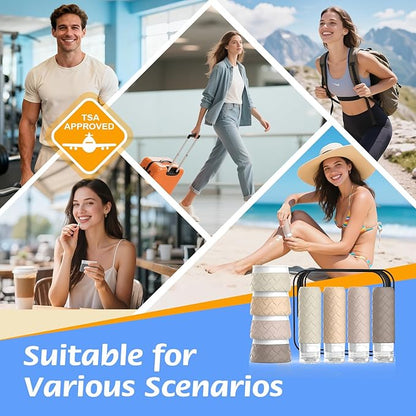 16 Pack Travel Bottles for Toiletries, TSA Approved Travel Size Toiletries Containers Set, BPA-Free Silicone Leak Proof Refillable Bottles Stackable Creams Jars Accessories Kit W/Clear Bag(Cream)