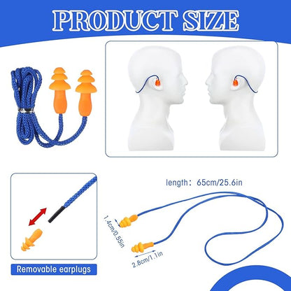 500 Pairs Corded Ear Plugs Bulk 25dB NRR Reusable Silicone Ear Plug with String Individually Wrapped Earplugs for Sleeping Noise Reduction Hearing Protection Shooting Construction Work