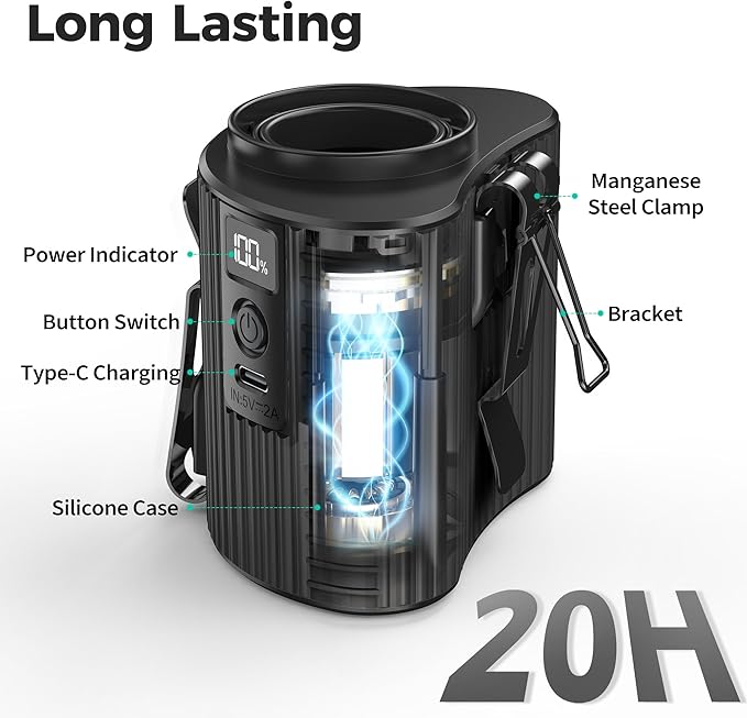 KITWLEMEN Portable Waist Fan - Personal Clip on Belt Fan, 5 Speeds 20H Cooling, Rechargeable Battery Operated, Wearable with Lanyard for Camping, Travel, Jobsite (Black)