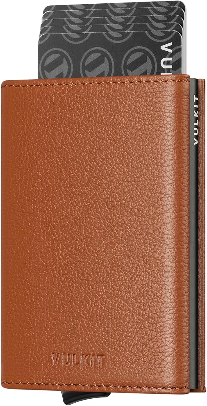 VULKIT Pop up Card Wallet Minimalist Cash Wallets RFID Blocking Leather Smart Credit Card Holder with ID window for Men