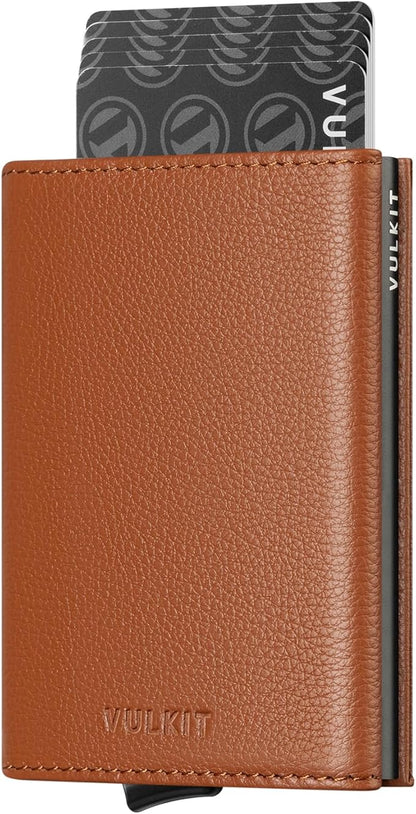 VULKIT Pop up Card Wallet Minimalist Cash Wallets RFID Blocking Leather Smart Credit Card Holder with ID window for Men