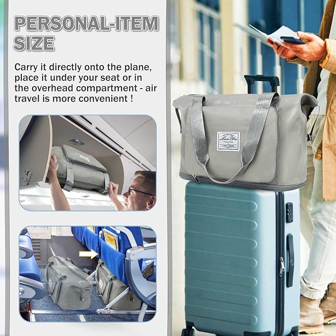 Ranslen Large Capacity Folding Travel Bag,Expansion Travel Duffel Bag with Dry and Wet Separation Portable Travel Duffel Bag