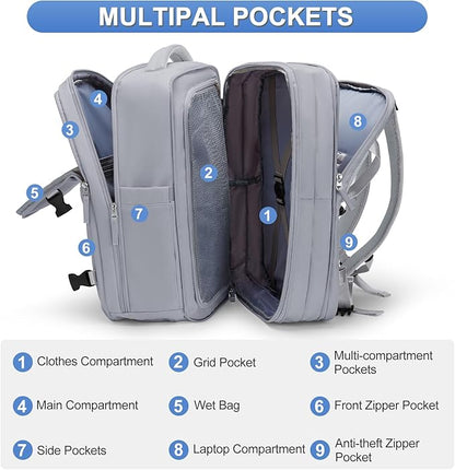 Expandable Backpack For Traveling On Airplane Carry On Backpack Flight Approved Personal Item Travel Backpack For Women Men Airline Approved Gym Bag With Shoe Compartment Travel Weekender Bag