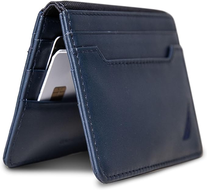 Nautica Men's Slim Wallet | Card Case | RFID Blocking | ID Window | Minimalist | Lightweight | Genuine Leather