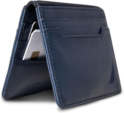 Nautica Men's Slim Wallet | Card Case | RFID Blocking | ID Window | Minimalist | Lightweight | Genuine Leather
