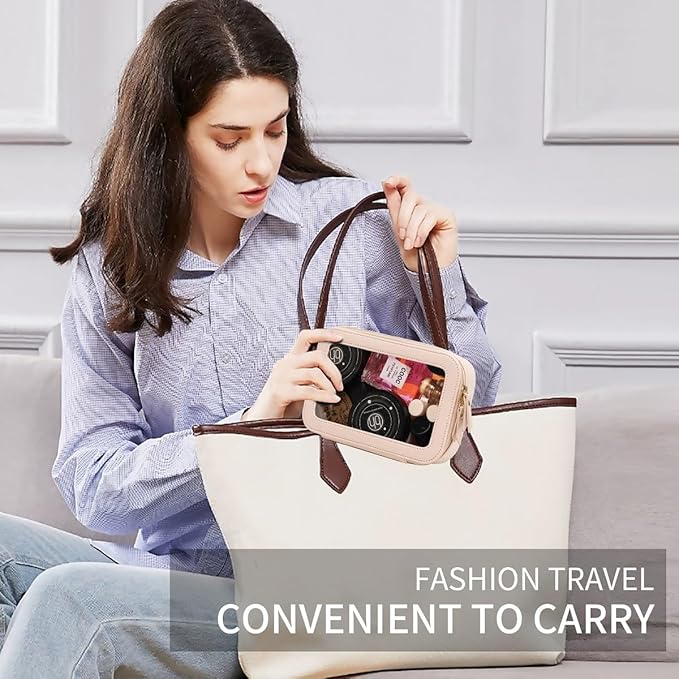 Pinkmik Clear Makeup Bag for Women Waterproof Travel Cosmetics and Toiletries Case Portable Makeup Oaganizer Bag Clear Car Bag with Zipper (Pink, M+L-1)