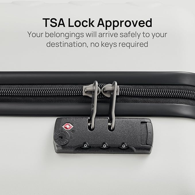 NINETYGO Medium Checked Luggage 24 Inch, Checking In Luggage with Smooth Spinner Wheels, Lightweight, Hard Shell PC Suitcase, Lightweight Travel Luggage, TSA Approved (Lily White, Rhine Basic)