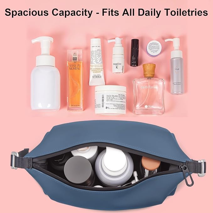 Vomgomfom 3L 6.5 Inch Silicone Toiletry Bag, Waterproof Leakproof Travel Cosmetic Organizer, Adjustable G-Buckle Compression Dopp Kit, Foldable Makeup Bag for Women & Men, Navy