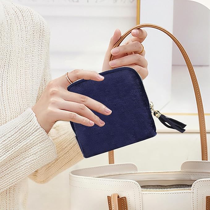 shunmei Small Travel Jewelry Case Mini Travel Jewelry Bag Portable Organizer Storage Pouch for Necklaces, Earrings, Rings, Bracelets, Crystal, Travel Accessory Gifts for Women Girls-Navy Blue