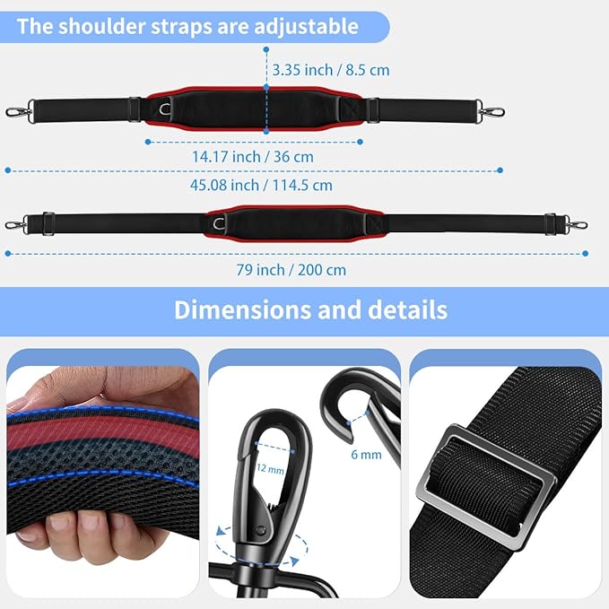 ZINMARK Shoulder Strap 79" with Cushion and Double Adjustable Buckles and Metal Hooks for Briefcase Bag, Luggage Bag and More