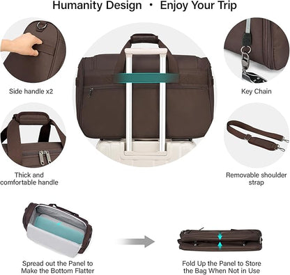 Hanke Carry On luggage Bags for Travel, Large Foldable Duffle Bag for Travel, Softside Lightweight Travel Bag Carry On Bags for Airplanes Women, Travel Tote Bags for Women Men.（Coffee）