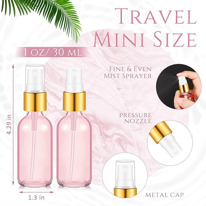 Roshtia 30 Pcs 1oz/ 30 ml Rose Gold Glass Spray Bottle Refillable Perfume Atomizer Clear Decorative Empty Bottles with Fine Mist Sprayer Pump for Face Body Travel