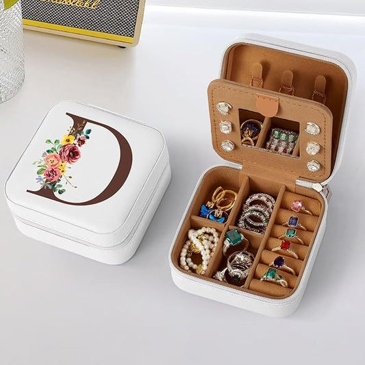 Parima Kids Gifts for School - Graduation Gifts for Her Girl Personalized Class Of 2025 High School College Women Teen Girl Friends, Travel Jewelry Case Organizer Jewelry Box - Letter D, White