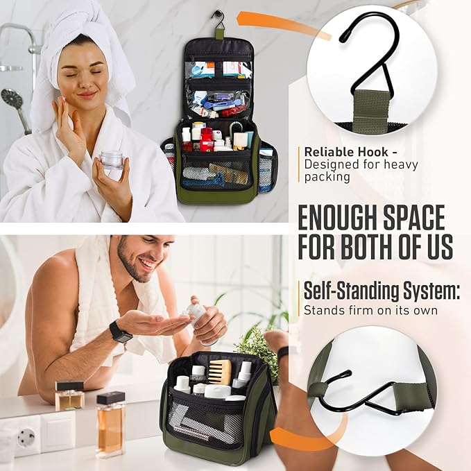 VENTURE 4TH Hanging Travel Toiletry Bag for Women & Men - Travel Organizer with Expandable Compartments & Removable Clear Pouch for Toiletries (Dark Green)