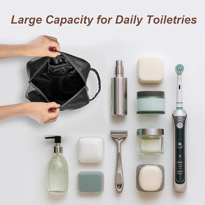 Travel Toiletry Bag for Men and Women, Travel Shaving Dopp Kit Water-resistant Bathroom Toiletries Organizer PU Leather Cosmetic Bags (Black)