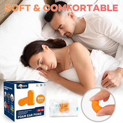 VOISEN Ear Plugs, 800 Pairs EarPlug for Sleeping,32dB NRR 37dB SNR Ear Plugs Noise Cancelling for Snoring, Studying, Loud Events, Traveling & Concerts, Individual Package