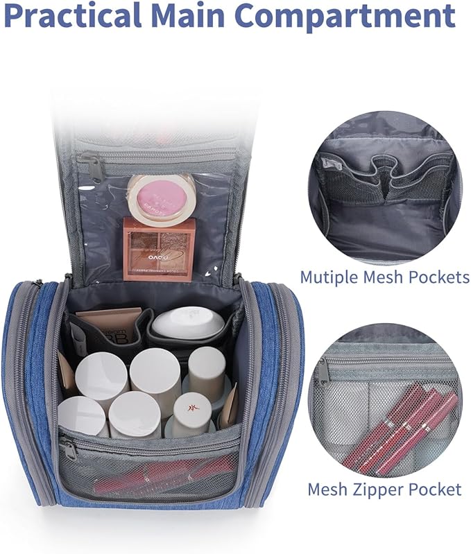Narwey Small Hanging Travel Toiletry Bag Cosmetic Make up Organizer for Women and Men (Medium, Navy Blue)