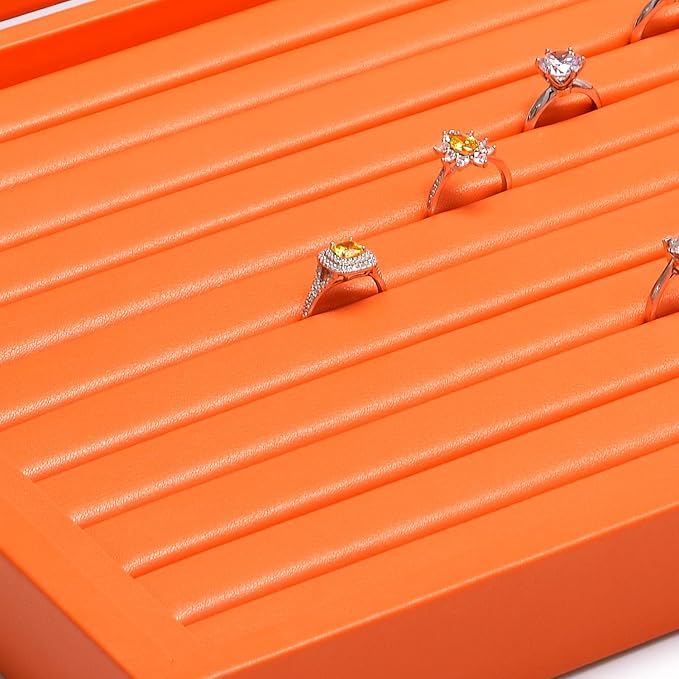 Oirlv Premium Leather Jewelry Display Tray with Acrylic Lid Ring Earrings Organizer Box Clear Lid Drawer Insert for Women