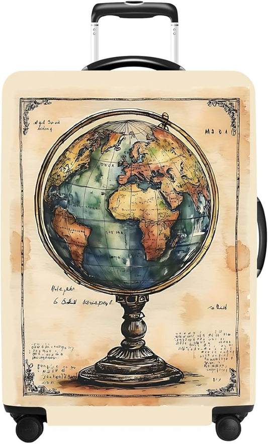 Luggage Cover Washable Suitcase Protector Anti-scratch Suitcase cover Fits 20-34 Inch Luggage (Globe, S(20-22inch suitcase))