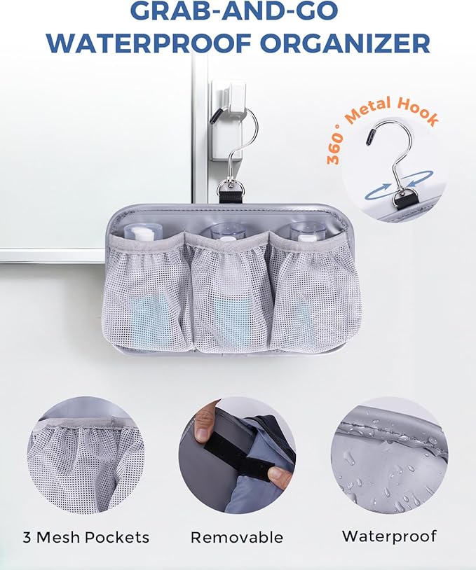 WANDF Toiletry Bag for Men, PU Leather Travel Organizer with Detachable Waterproof Hanging Pouch, Open-Flat Dopp Kit Shaving Bag with Wet Pocket for Travel Toiletries Accessories (Dark Gray)