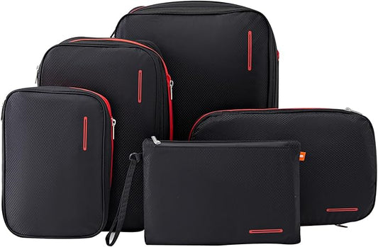 Bee Nesting BeeNesting Waterproof Compression Packing Cubes 5/6/8 sets, Large Travel Packing organizers for Carry on Luggage, 2 Sides Expandable Storage Bags (Black Red, G5set)