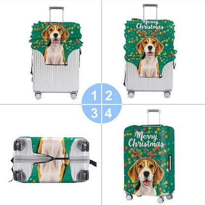Christmas Dog Luggage Cover – Cute Reindeer Puppy Suitcase Cover Protector, Stretchable Waterproof Travel Sleeve,L