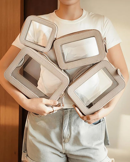 4 Pcs Clear Cosmetic Bag Set for Women Makeup Bag with Handle, Travel Toiletry Bag Transparent Cosmetic Case Portable Make Up Organizer Bag for Essentials