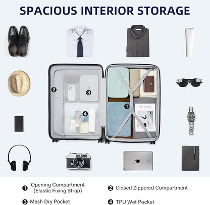 28 Inch Luggage Hard Shell Suitcases, Expandable Travel Checked Luggage 28 Inch, Large Check In Luggage with Spinner Wheels Cup Holder Charger Built in Lightweight Suitcase, Interstellar Blue