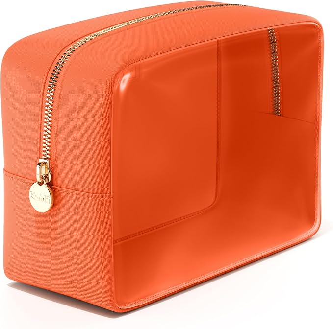 Embla London Makeup Bag Cosmetic Case, Clear Zipper Make Up Pouch and Toiletry Travel Tote, Cute Skincare Pouches for Women Girls, Preppy Purse Cosmetic Organizer, Large Makeup Bags, Peach