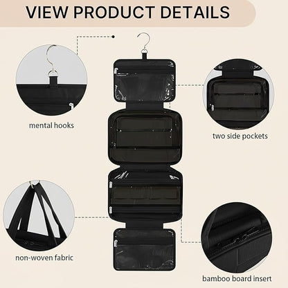 Travel Toiletry Bag for Women,Portable Hanging Travel Bag Cosmetic Jewelry Organizer,Makeup Bag for Toiletries,Full Sized Shampoo,Conditioner,Black