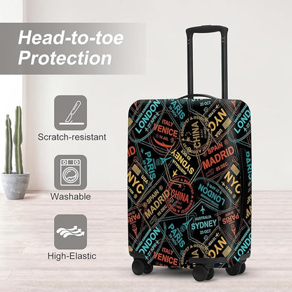 Global Destinations Suitcase Cover Set, Travel Bucket List Map Print, Heavy Duty Nylon Luggage Protector for 18-32 Inch, Cruise Vacation Essentials