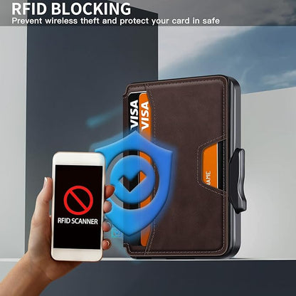 Wallet for Men, Mens Wallet Minimalist Slim Wallet, RFID Blocking Smart Pop Up Wallet with Money Clip & ID Window, Metal Compact Wallet, Aluminum Credit Card Holder Wallet