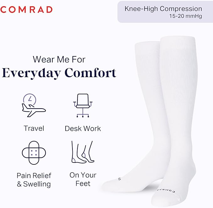 Comrad Nylon Knee High Socks - 15-20mmHg Graduated Compression Socks - Soft & Breathable Support Unisex Socks