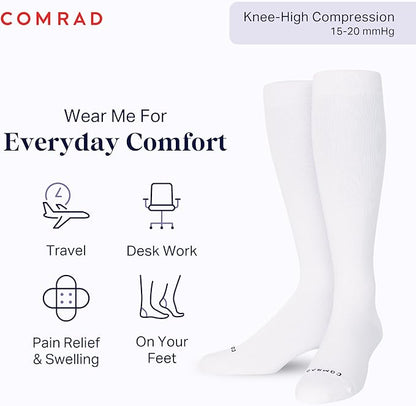 Comrad Nylon Knee High Socks - 15-20mmHg Graduated Compression Socks - Soft & Breathable Support Unisex Socks