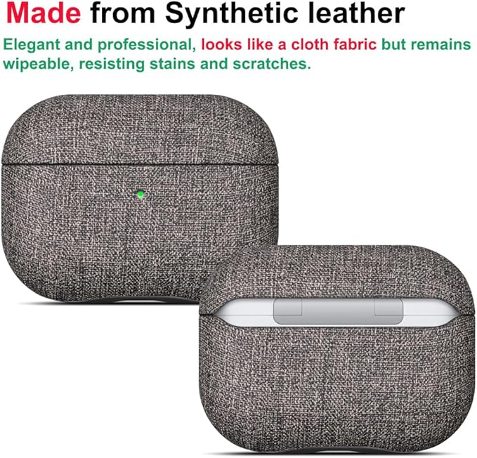 LOPIE Case for AirPods Pro 2nd Generation - Handmade AirPods Pro 2 Case Cover with Lanyard - Made of Vegan Leather - Canvas Style - Protective Hard Shell Cover - Wireless Charging Compatible - Gray