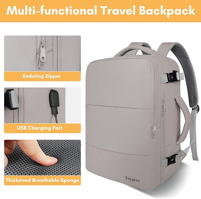 Taygeer Laptop Backpack Purse for Women, Backpack for College Essentials with 15.6inch Laptop Compartment, Travel Bag Airline Approved CarryOn Work Bag for Nursing Doctor Business Travel, Brown