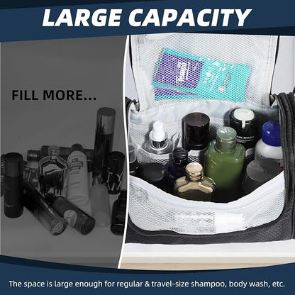 Buruis Large Toiletry Bag for Women and Men, Hanging Travel Bag for Makeup, Cosmetics, Shaving, Toiletries, Water-Resistant Dopp Kit for Gym, Camping, or Daily Use, Black