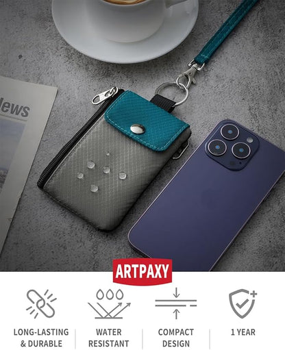 Minimalist Wallet For Mens Womens, Keychain RFID Blocking Zipper Small Wallet with ID Window 2 Lanyards,Water Resistant Travel Cash Card Coin Case Boys Girls