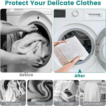 6Pcs Durable Cotton Mesh Laundry Bags for Delicates, 12×16in+16*20in+20*24in Breathable Laundry Mesh Wash Bags with Sturdy Zipper for Delicates, Clothes, Pants, Underwear, Bra, Socks (M+L+XL)