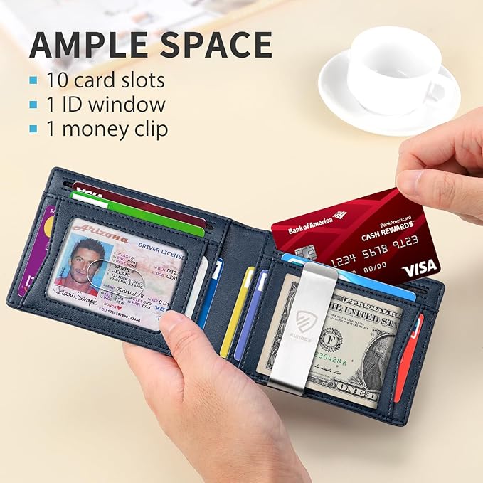 RUNBOX Mens Slim Wallet with Money Clip RFID Blocking Bifold Credit Card Holder for Men with Gift Box