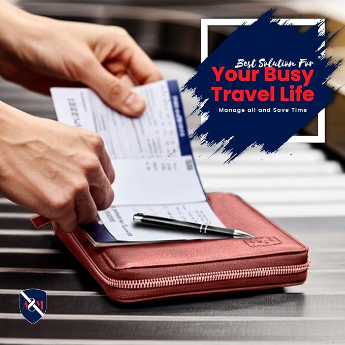 ALLEN & MATE Passport Holder Travel Wallet, 100% Leather RFID Blocking Travel Document Organiser for Men & Women