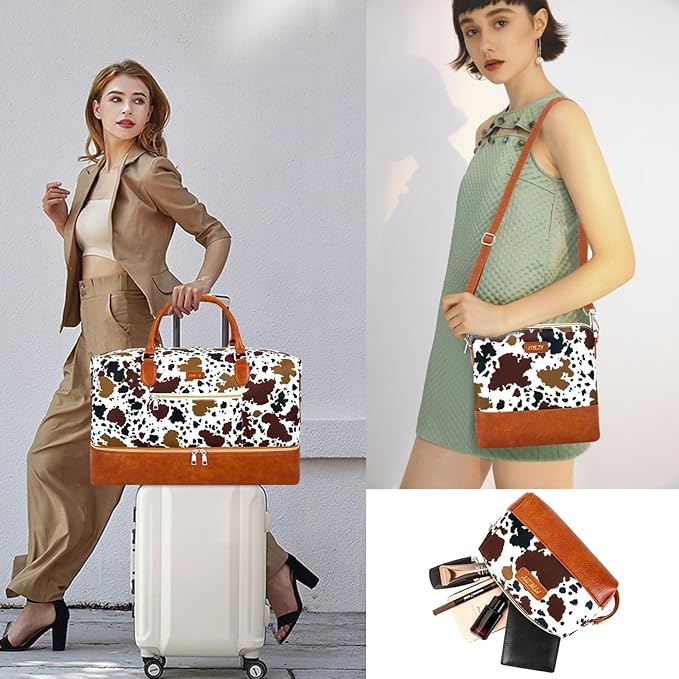 Weekender Bag for Women, Travel Duffel Bag Carry On Overnight Bag with Shoe Compartment Large Nylon Travel Weekend Tote Bag